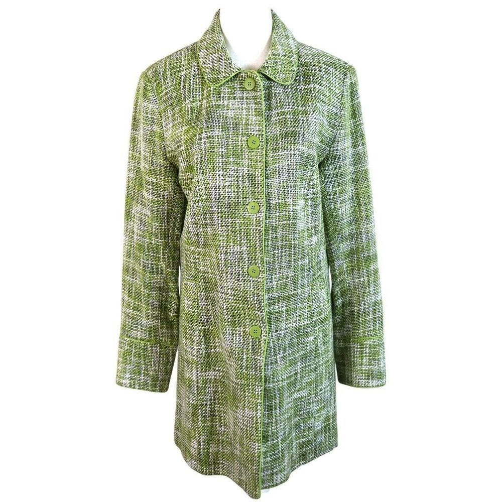 Green/White Herringbone Lined Career Jacket Trench Coat 14 Dialogue